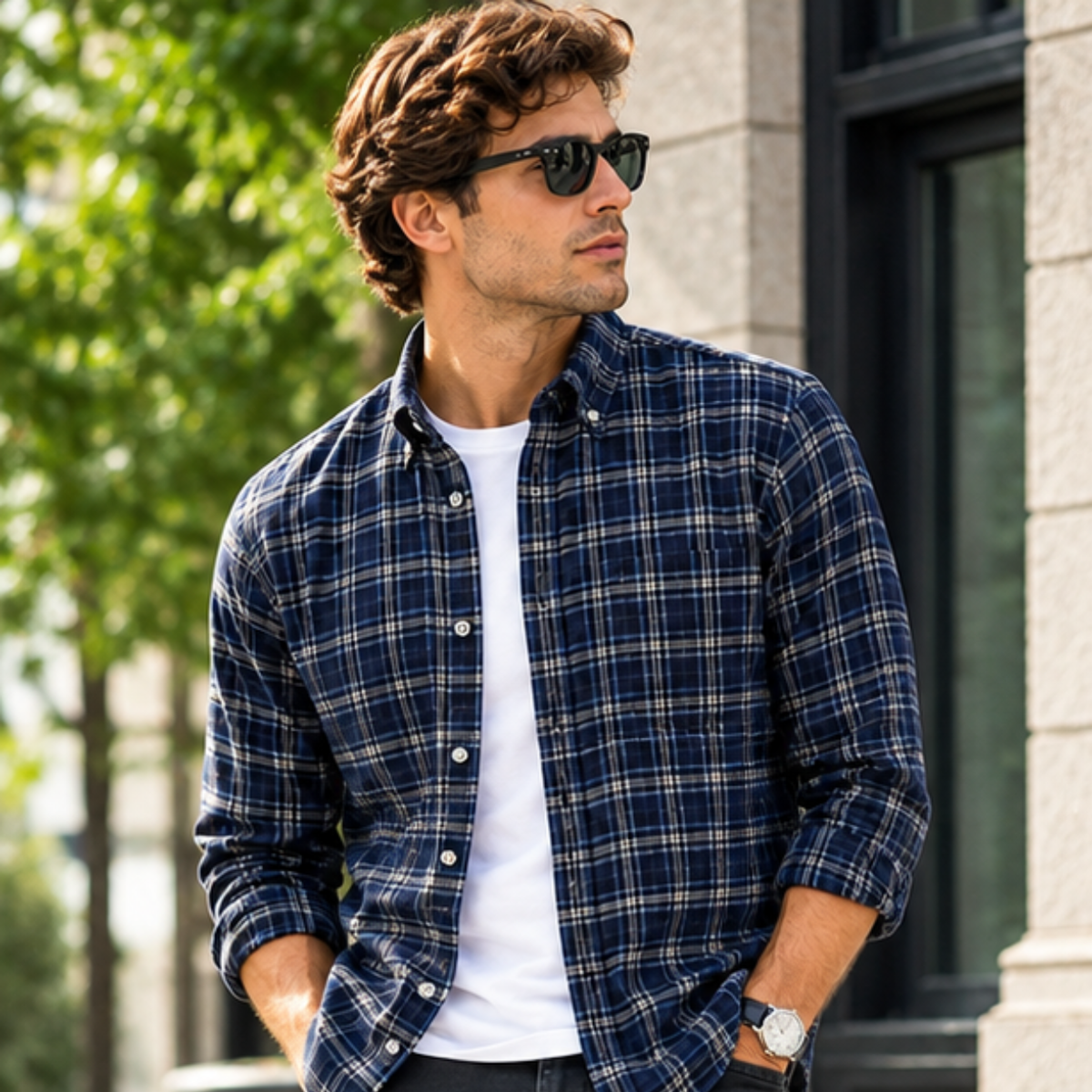 French Blue Check Shirt