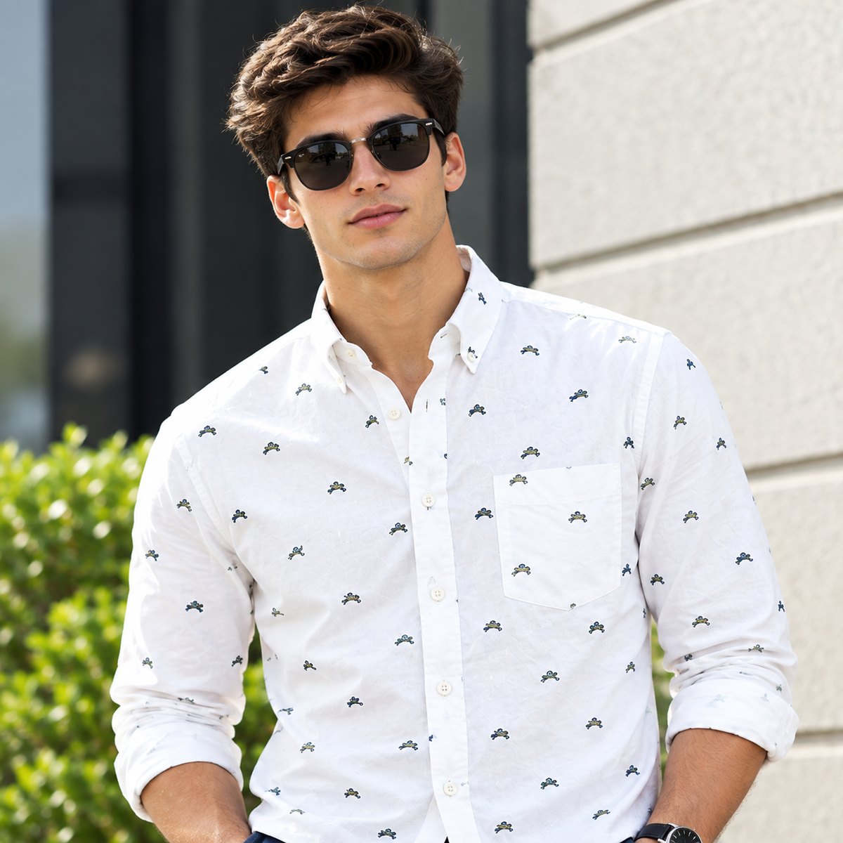 Multi Hare Non Iron White Check Shirt